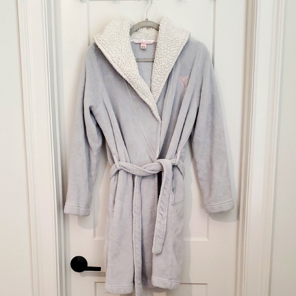 Victoria Secret Cozy Gray Hooded Robe XS